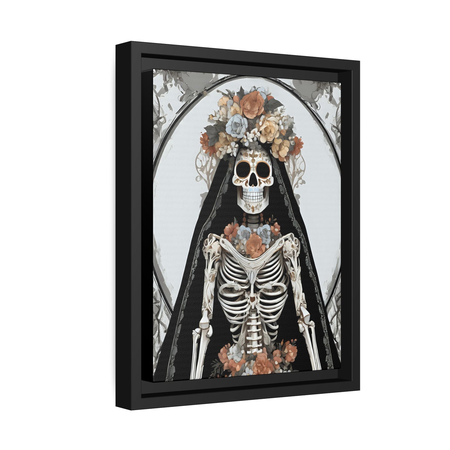 Santa Muerte Matte Canvas, Black Frame