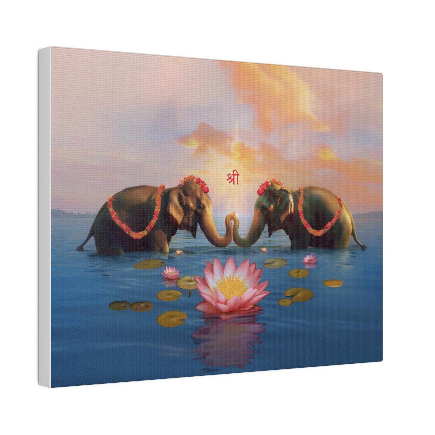 Shri Lakshmi with Lotus and Elephants Matte Canvas, Stretched, 0.75"