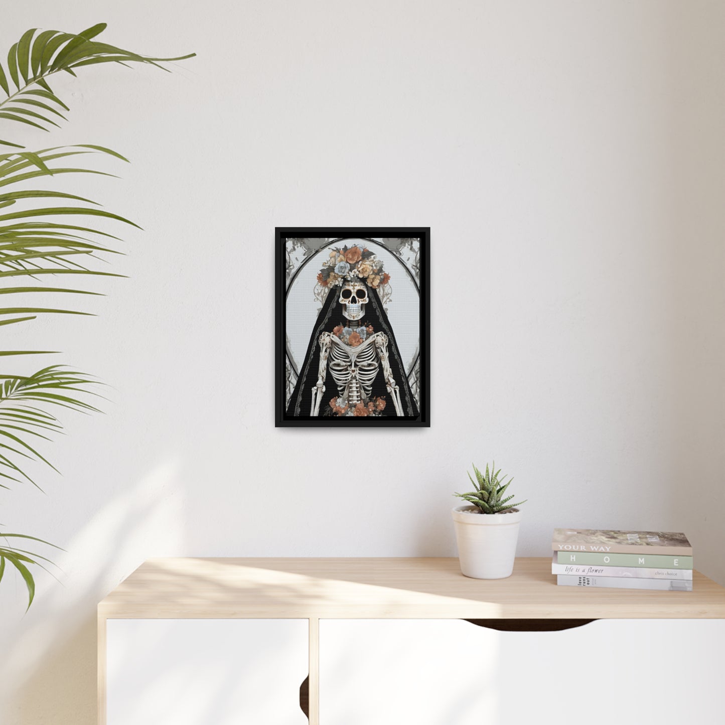 Santa Muerte Matte Canvas, Black Frame