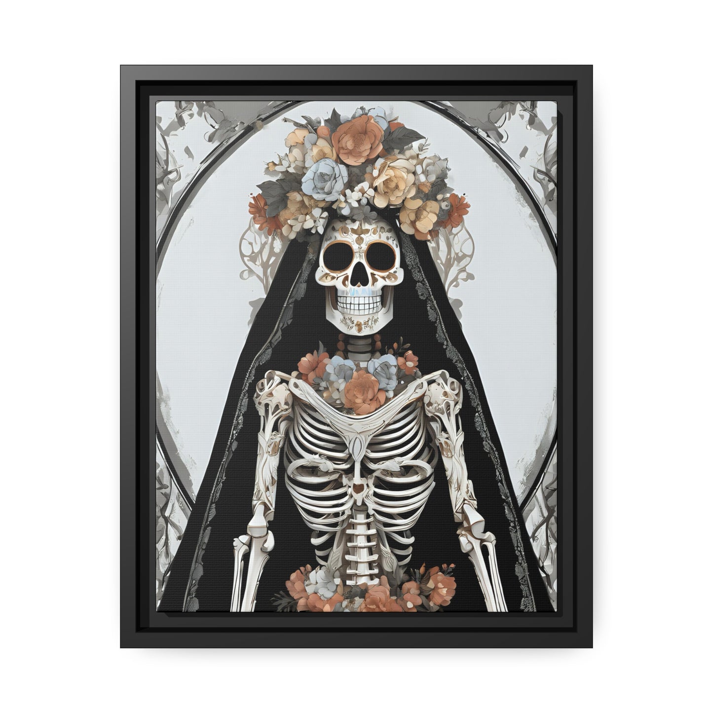 Santa Muerte Matte Canvas, Black Frame