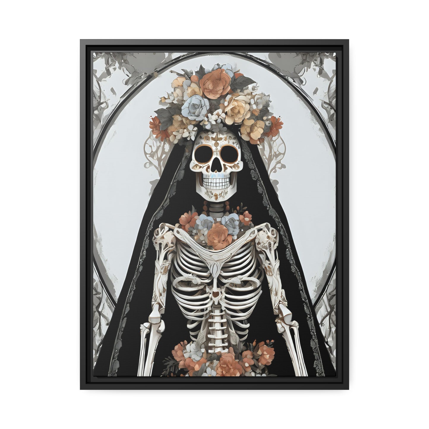Santa Muerte Matte Canvas, Black Frame