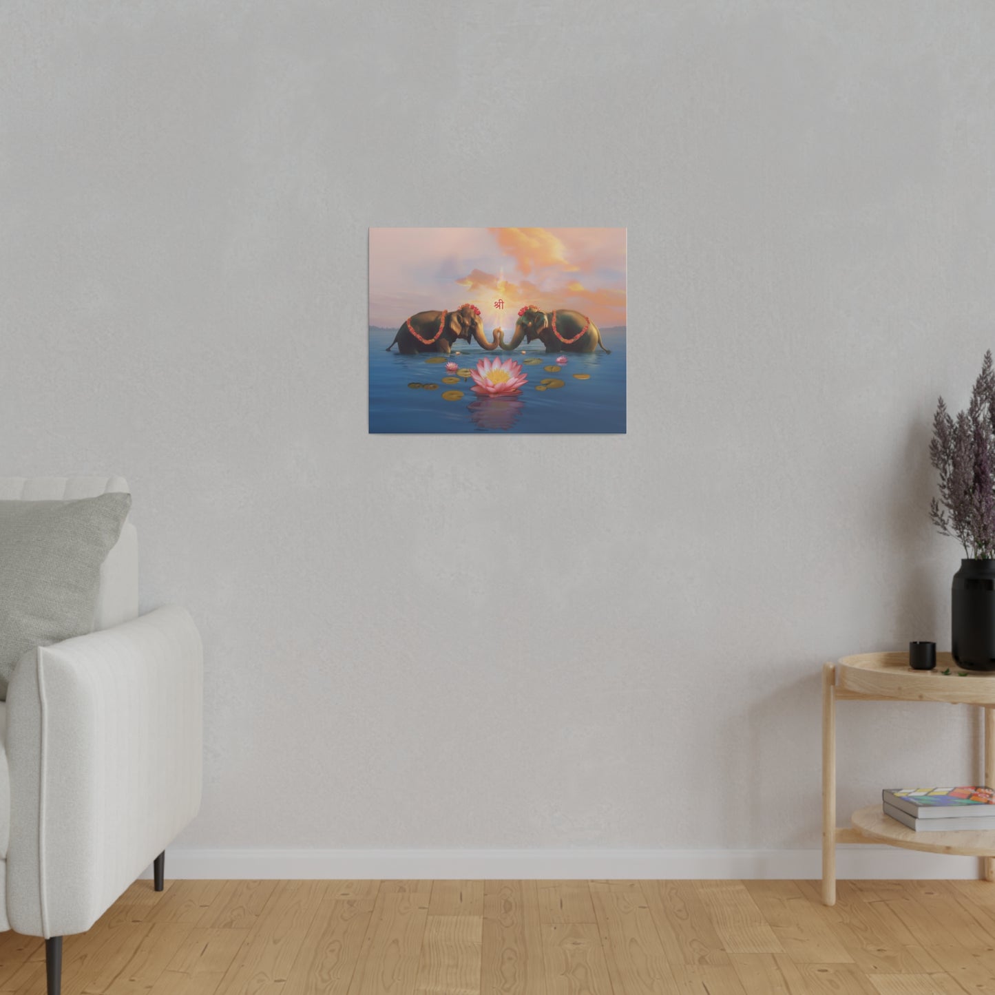 Shri Lakshmi with Lotus and Elephants Matte Canvas, Stretched, 0.75"