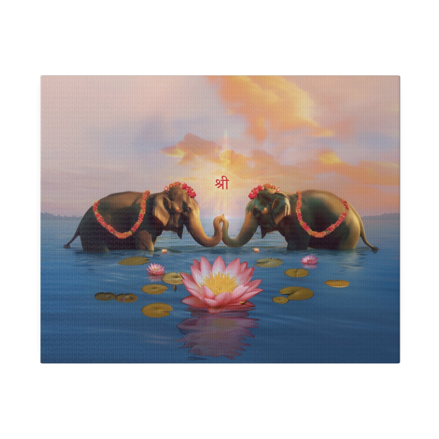 Shri Lakshmi with Lotus and Elephants Matte Canvas, Stretched, 0.75"
