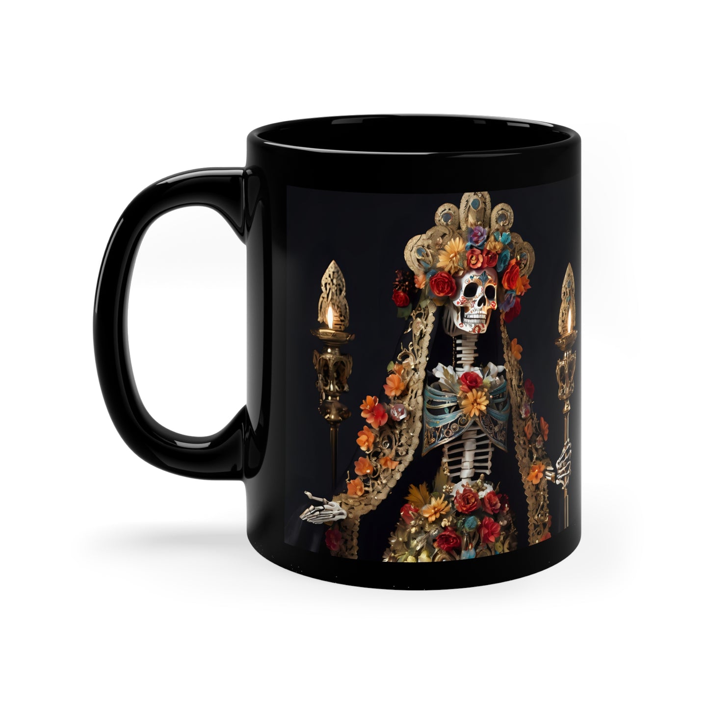Santa Muerte Black Coffee Mug, 11oz