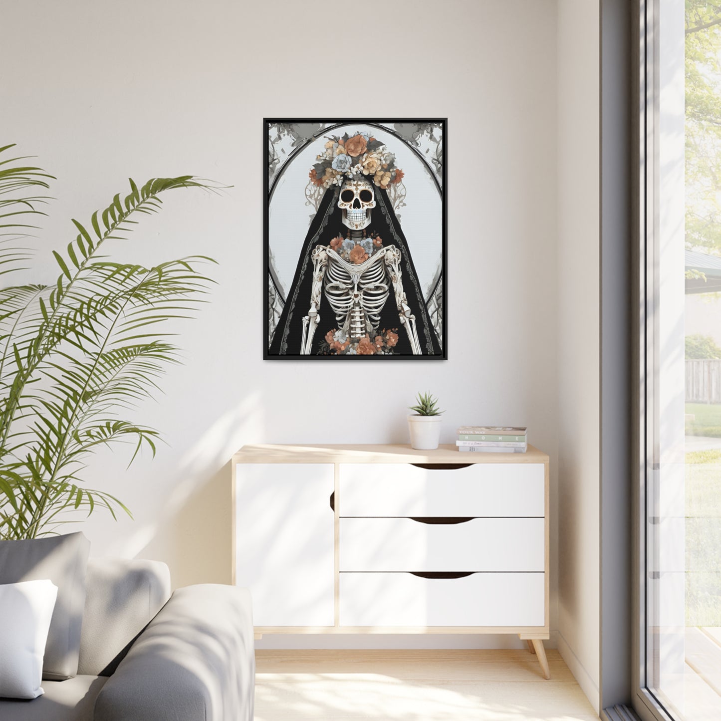 Santa Muerte Matte Canvas, Black Frame