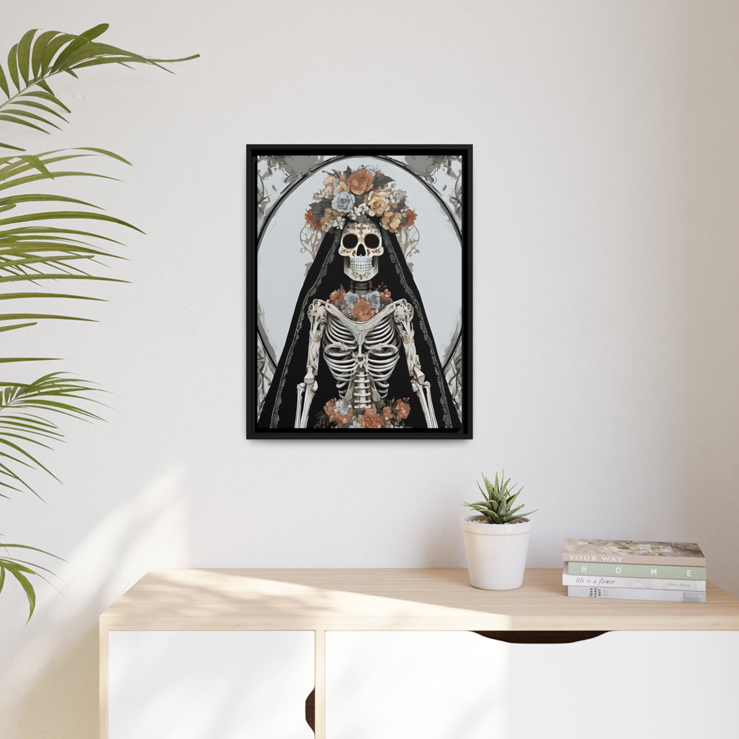 Santa Muerte Matte Canvas, Black Frame