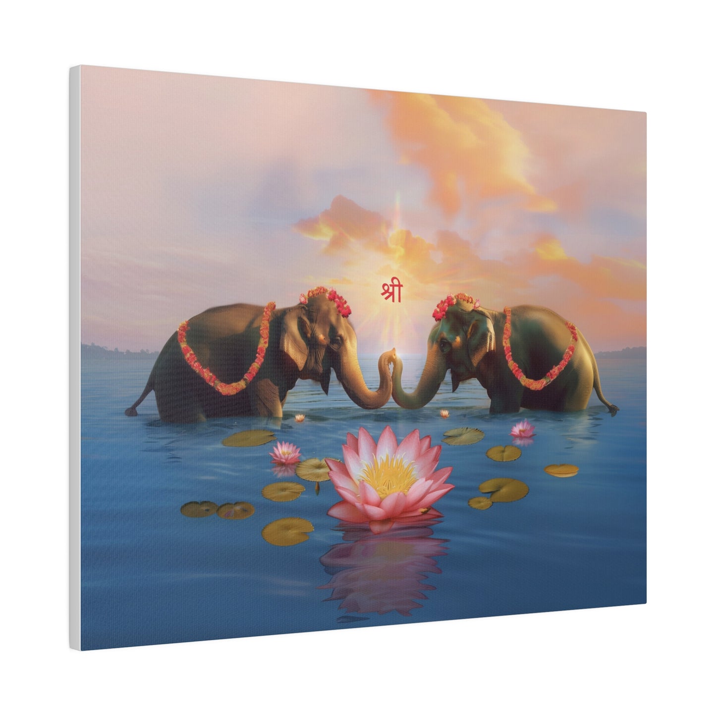 Shri Lakshmi with Lotus and Elephants Matte Canvas, Stretched, 0.75"