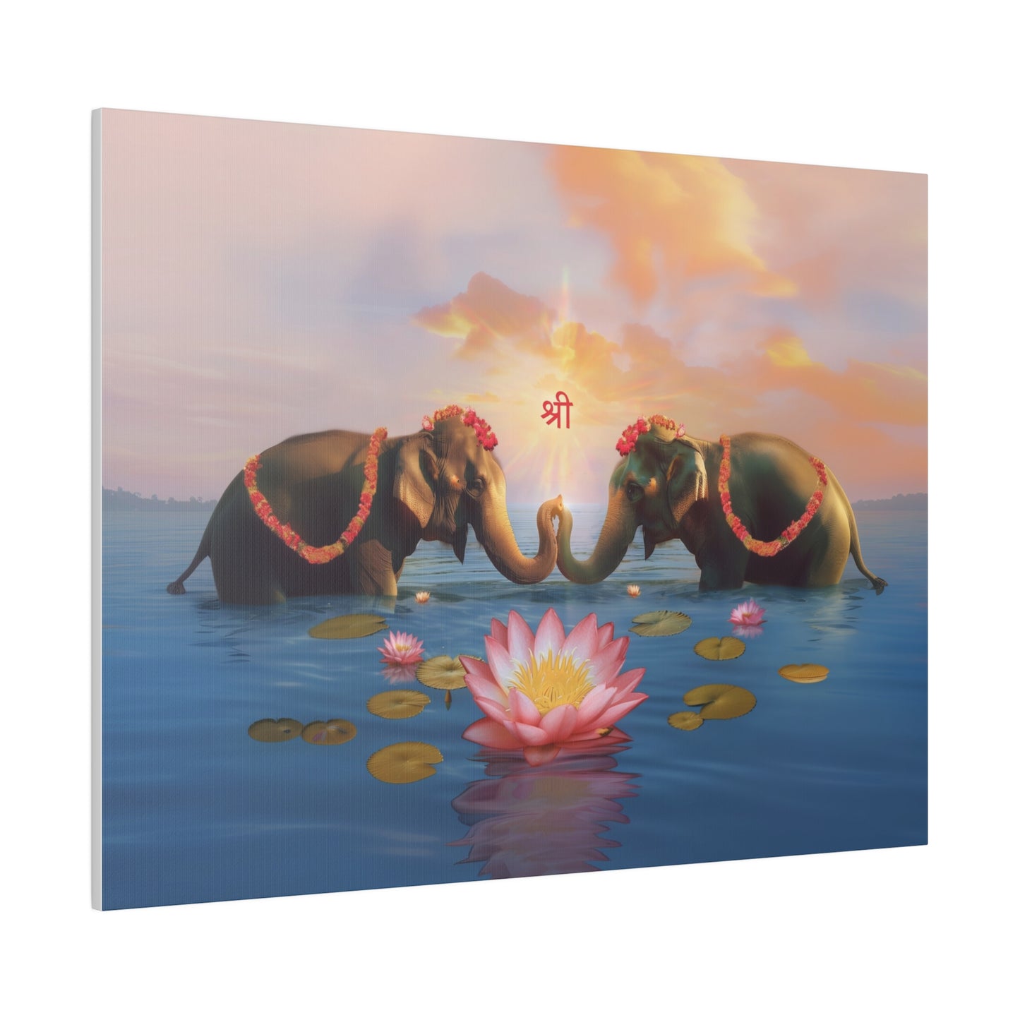 Shri Lakshmi with Lotus and Elephants Matte Canvas, Stretched, 0.75"