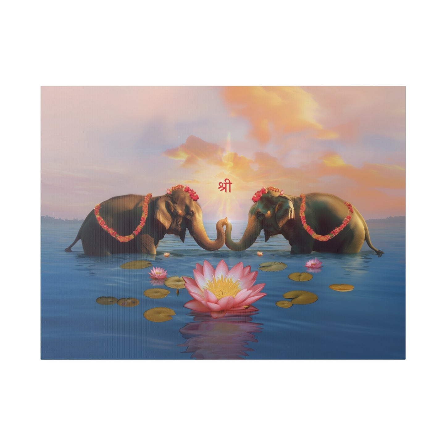 Shri Lakshmi with Lotus and Elephants Matte Canvas, Stretched, 0.75"
