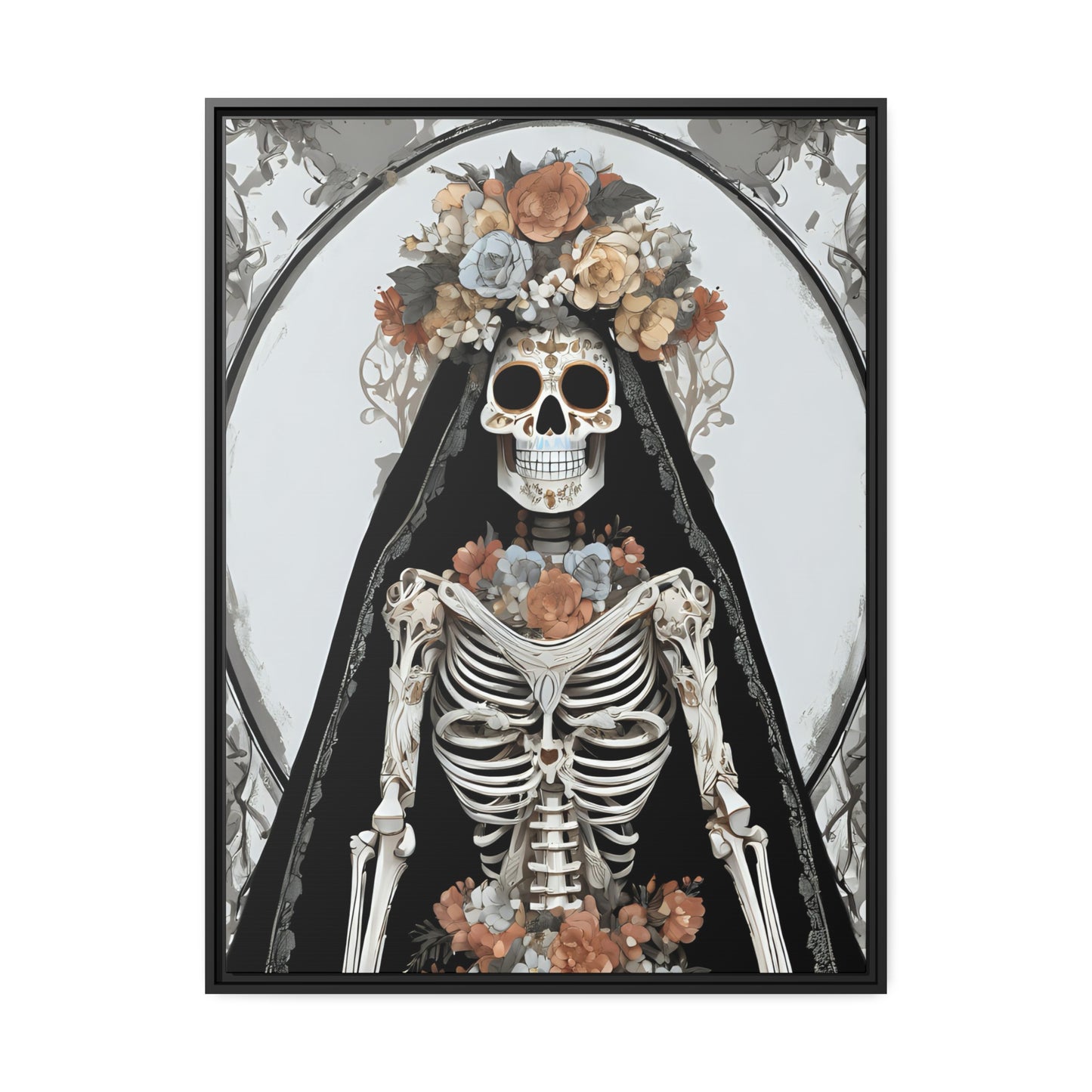 Santa Muerte Matte Canvas, Black Frame