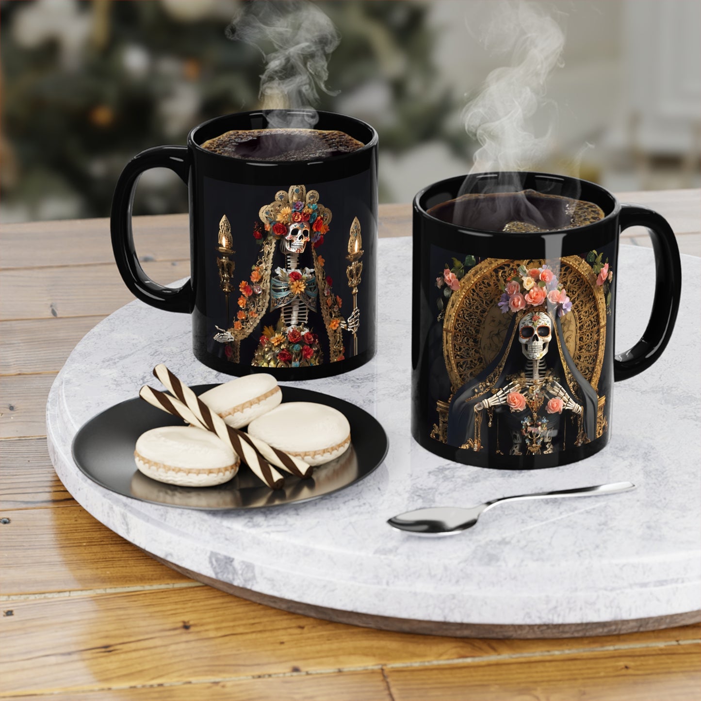 Santa Muerte Black Coffee Mug, 11oz