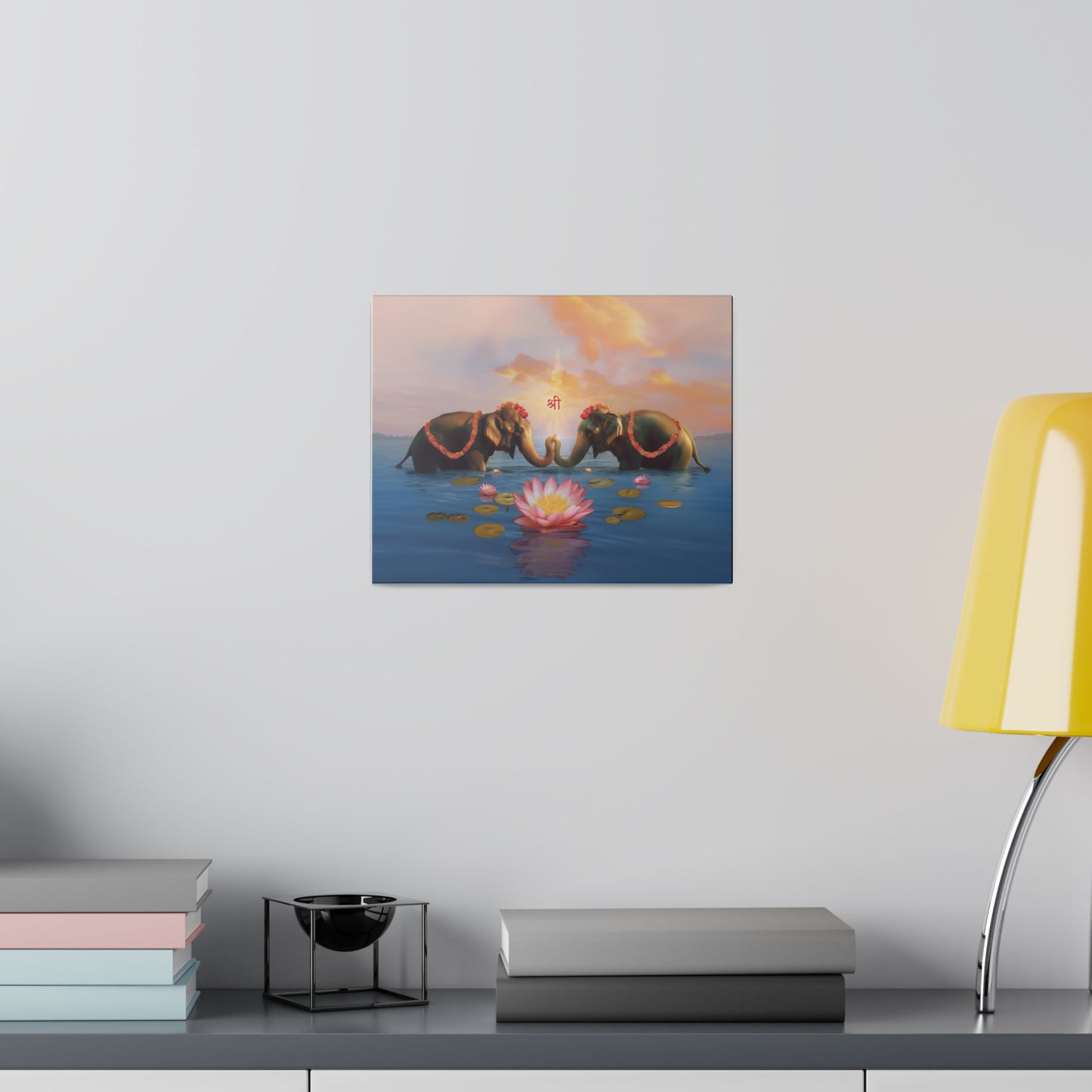 Shri Lakshmi with Lotus and Elephants Matte Canvas, Stretched, 0.75"