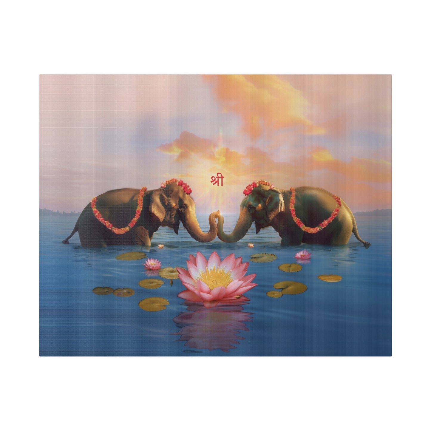 Shri Lakshmi with Lotus and Elephants Matte Canvas, Stretched, 0.75"