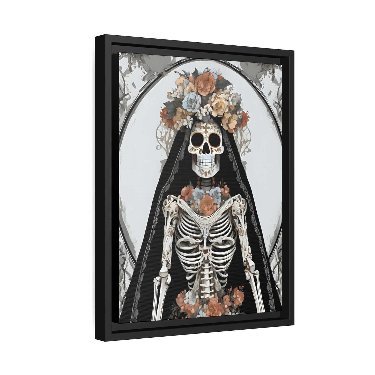Santa Muerte Matte Canvas, Black Frame