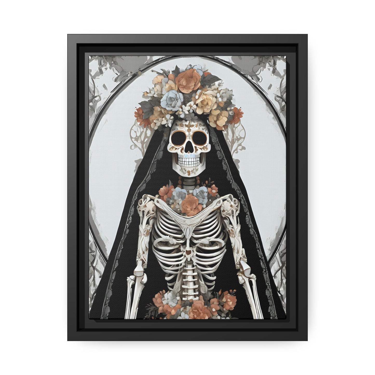Santa Muerte Matte Canvas, Black Frame