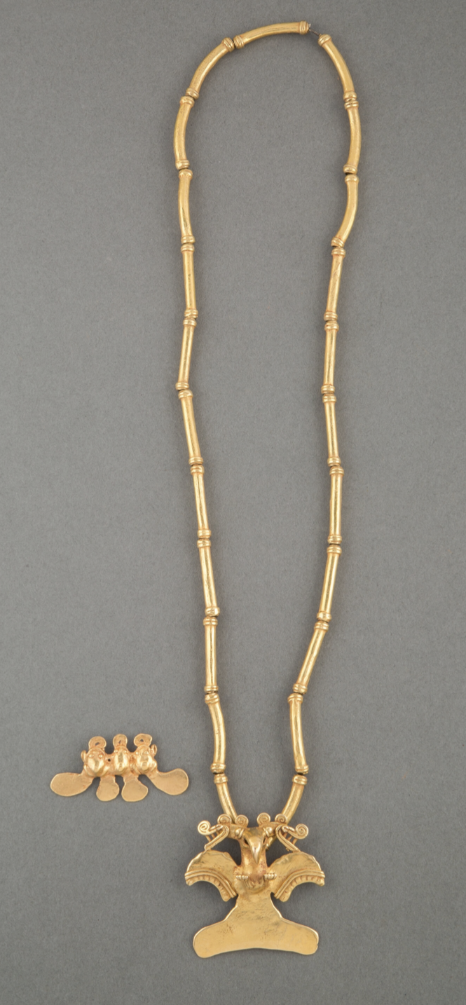 Diquis Gold Necklace with Bird Pendant and Smaller Pendant Pre Columbian, Heavy!