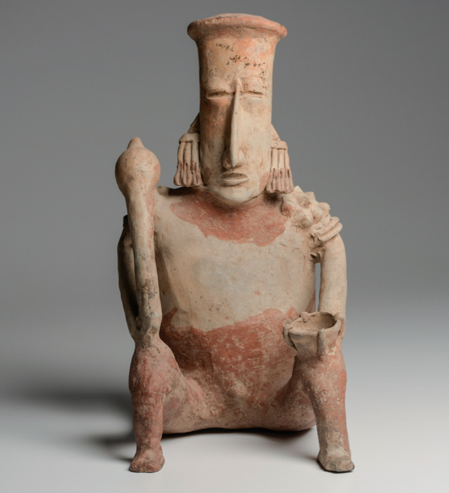 Exhibited Jalisco LARGE Seated Male, Ancient Art Mexico Ca. 100 BC - 250 AD