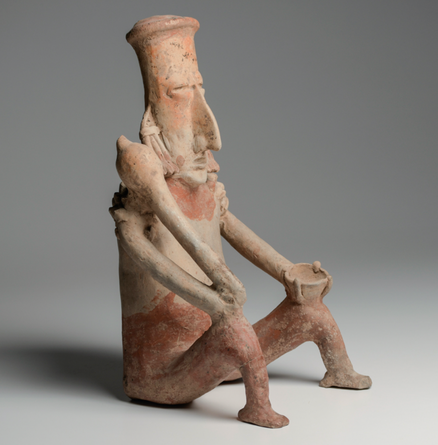 Exhibited Jalisco LARGE Seated Male, Ancient Art Mexico Ca. 100 BC - 250 AD