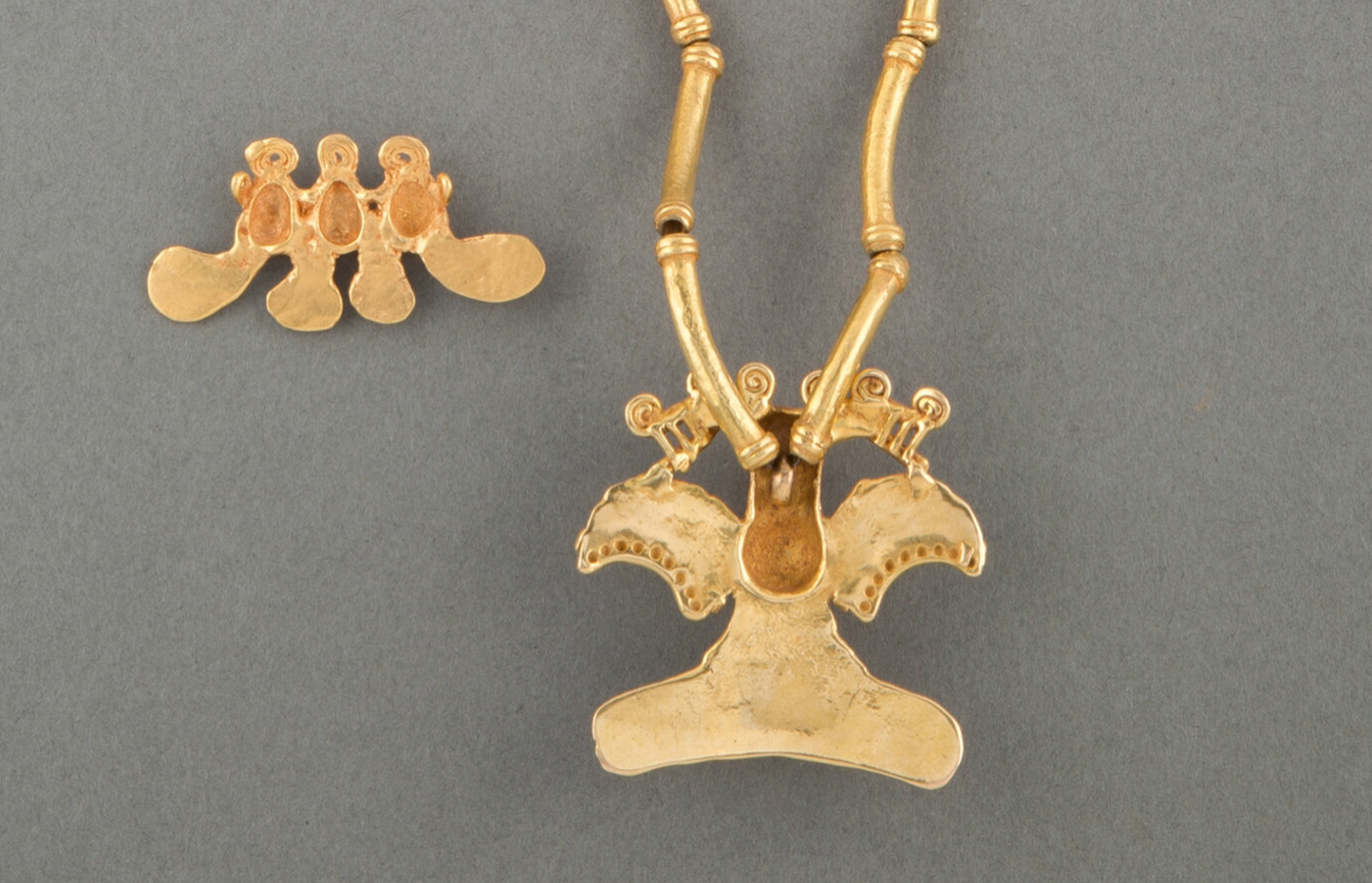 Diquis Gold Necklace with Bird Pendant and Smaller Pendant Pre Columbian, Heavy!