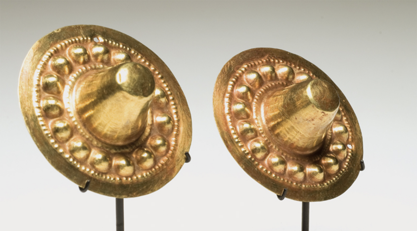 IMPORTANT Pre-Columbian Gold Narino Gold Ear Spools Ca. 500 B.C.-500 A.D.