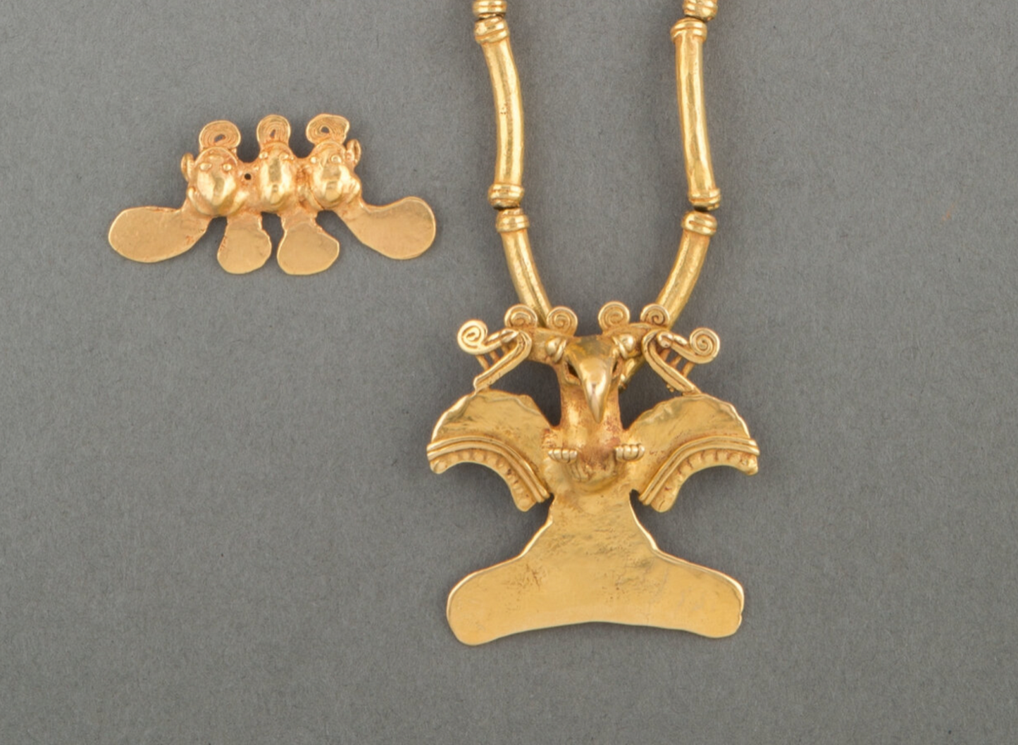 Diquis Gold Necklace with Bird Pendant and Smaller Pendant Pre Columbian, Heavy!