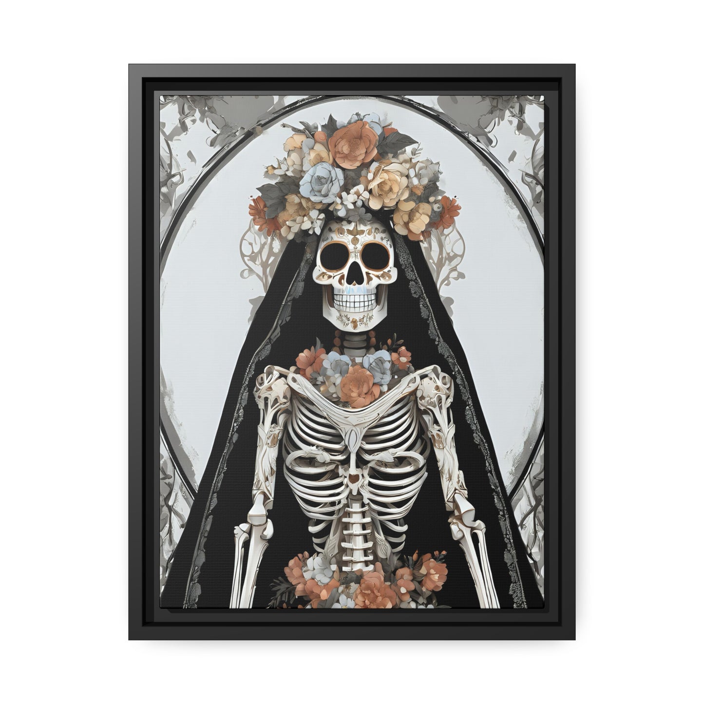 Santa Muerte Matte Canvas, Black Frame