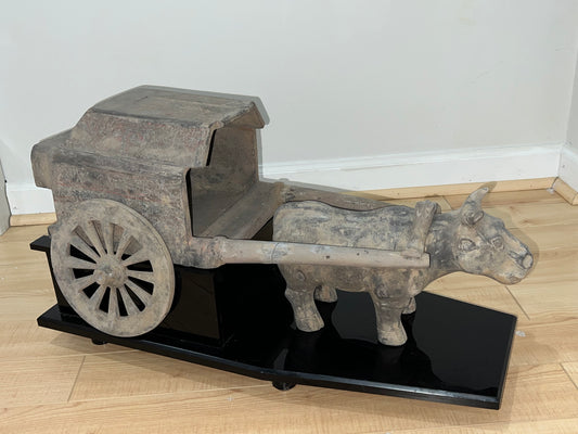 RARE HAN DYNASTY TERRACOTTA OX CHARIOT - TL TESTED