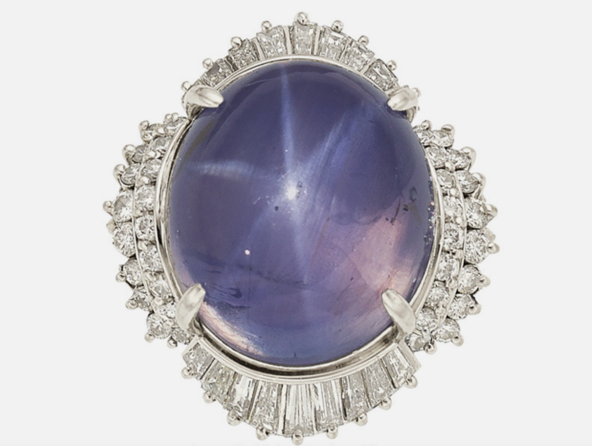 32.28 Carat Color Change Natural Purple Star Sapphire Platinum Ring GIA